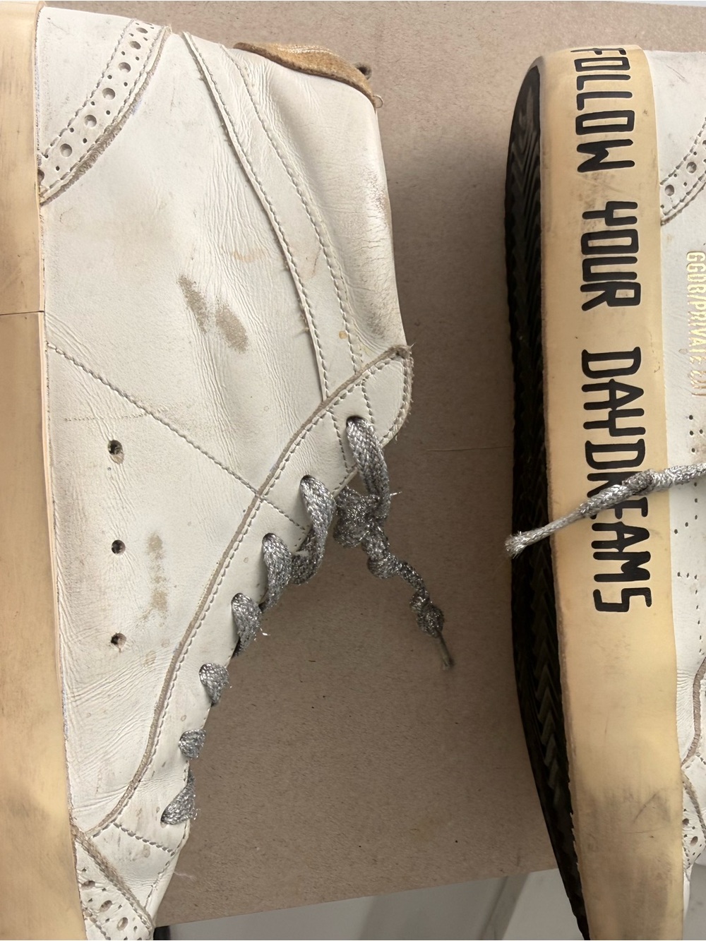 Golden Goose White Mid Star Sneakers with Day Dream Silver Glitter Laces